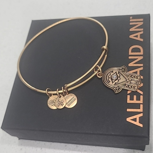 NWOT Alex and Ani Gold Hand of Fatima Charm Bangle Bracelet - Picture 2 of 7
